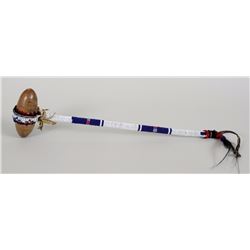 Northern Plains Stone Club with Geometric Beaded Wood Handle 21" L. 5" W.  Good Condition