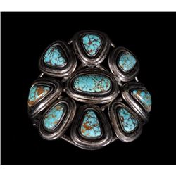Navajo Silver and Turquoise Bracelet 6" L. 2 3/4" W.  Good Condition