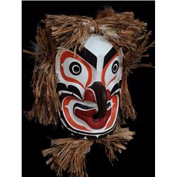 Kwakwaka'wakw Grouse Mask with Cedar Bark Trim Carved by Ray Scow 13" H. 10" W.  Good Condition