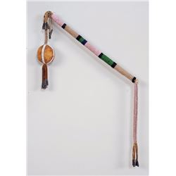 Plains Beaded Floppy Club with Tin Cones Collected by Constable P.M. Rickard ca. 1900  27" L.  Good 