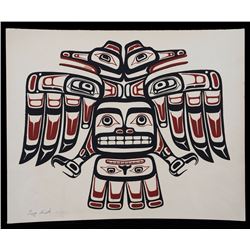 Tony Hunt Serigraph Double Headed Raven 25/100  16"x 19 3/4"  Fair Condition with Stain
