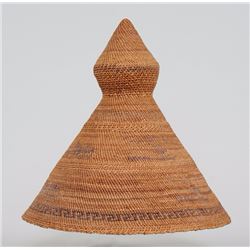 Nuu-chah-nulth Woven Maquinna Hat with Whale and Canoe Design 10" D. 9" H.  Good Condition