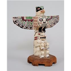 Northwest Coast Totem Carved with Eagle and Bear 13" H. 12" W.  Good Condition