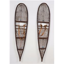 Pair of Child's Snowshoes Decorated with Beads 24" L. 5 1/2" W.  Good Condition with Minor Loss