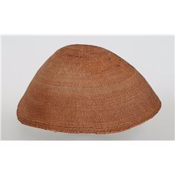 19TH C. Salish Double Woven Basketry Hat 15" D. 6" H.  Good Condition with Minor Repair and Stain