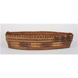 Coast Salish Basketry Cradle with Imbricated Design 23" L. 9" W. 4 3/4" H.  Good Condition  with Min
