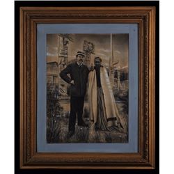 Charcoal Drawing of a Steamship Captain and a Haida Chief at Skedan Village Signed W. Chapman 1895  