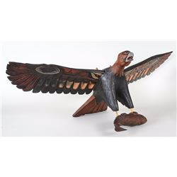 Simon Charlie Carving of an Eagle Holding a Fish 22" L. 42" W. 13" H.  Good Condition with Minor Rep