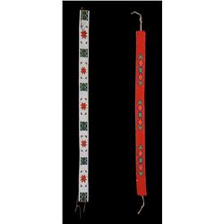 Two Beaded Belt with Floral Design on Cloth ca. 1920  38" L. 2" W. and 33" L. 2" W.  Both in Good Co
