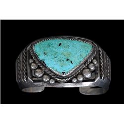 Navajo Silver and Turquoise Bracelet 85 GMS 6" L. 1 5/8" W. 1 1/4" W. Gap  Good Condition