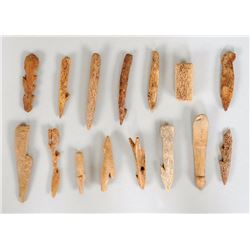 15 Aleut Bone Hooks 1 1/4" - 2 1/4"  Will NOT SHIP OUTSIDE CANADA