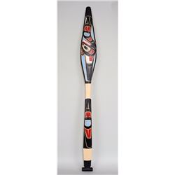 Kwakwaka'wakw Carved and Painted Paddle with Killer Whale Design by L.D. Scow 63" L. 6 1/4" H.  G
