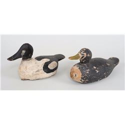 Two Wooden Canvas Back Duck Decoys Made by the Mason Co. of Detroit ca. 1920's 15" L.