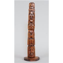 Salish Totem Carved with Four Figures by John Joseph - Squamish Band 29 1/2" H. 8" W. Base  Good Con