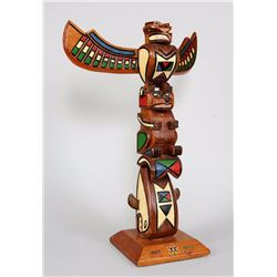 Northwest Coast Centennial Totem Carved with Thunderbird, Bear and Killer Whale 26" H. 19 1/2" W.  F