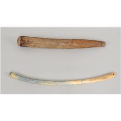 Two Inuit Artifacts; Wood Club 15" L. and a Bone Implement 15 1/2" L. From the E. Stendahl Collectio