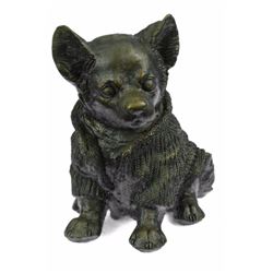 Cute Chihuahua Dog In Hooded Sweater Bronze Sculpture