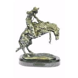 Silver plated Bronco Buster White Bronze Sculpture on marble base