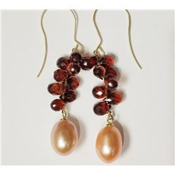 #3-14KT YELLOW GOLD GARNET & FW PINK PEARL