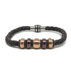 #18-MEN'S STAINLESS STEEL BROWN LEATHER