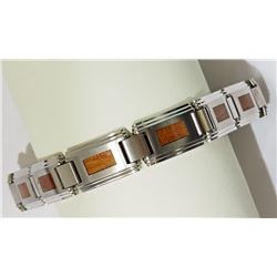 #25-STAINLESS STEEL WOOD INLAY BRACELET
