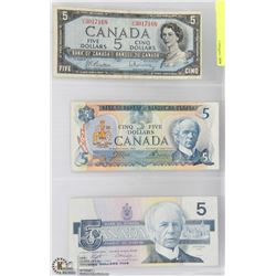 1954, 1976, AND 1986 CANADIAN $5 BANK NOTES