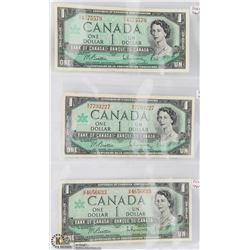 1967 3 NOTE $1 POKER HAND SET