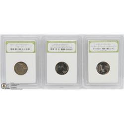 3 JEFFERSON NICKEL SET SLABBED