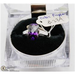 STERLING SILVER 925 RING WITH CUBIC PURPLE STONE