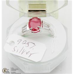#91 RED RUBY & CZ.925 STERLING SILVER RING
