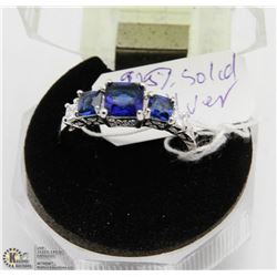 #102 BLUE SAPPHIRE & CZ RING .925 STERLING SILVER