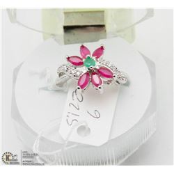 # 110 RUBY, EMERALD,CZ .925 STERLING SILVER RING