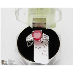#90 RED RUBY & CZ.925 STERLING SILVER RING