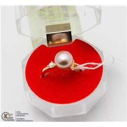 #75 FRESH WATER PEARL & CZ RING .925 STERLING SILV