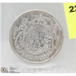 1957 SILVER CANADIAN HALF DOLLAR COIN