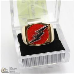 GOLD PLATED RED LIGHTNING THUNDER BOLT SIGNET