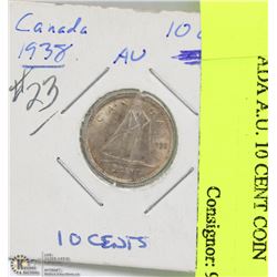 1938 CANADA A.U. 10 CENT COIN