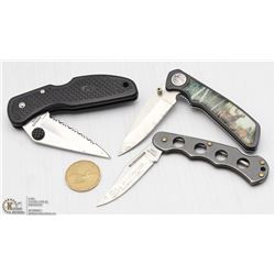 LOT OF 3 HUNTING-CAMPING POCKET KNIVES