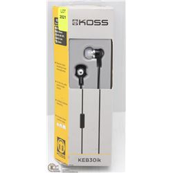 KOSS IN-EAR STEREO PHONES, IN-LINE MIC AND