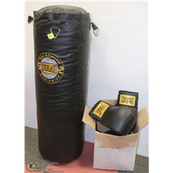 PUNCHING BAG W/ BOXING GLOVES AND MEDICINE BALL