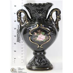 2 HANDLED BLACK VINTAGE VASE