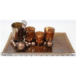 AMBER TABLE GLASS CANDLE HOLDERS CENTERPIECE