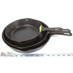 LOT OF 3 CAST IRON FRYING PANS