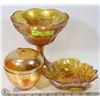 Image 1 : LOT OF YELLOW CARNIVAL GLASS INCL COMPORT, CANDY
