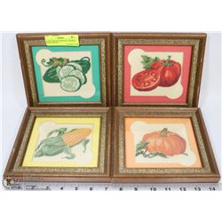 FOUR VINTAGE HARVEST THEMED PETIT-POINTS