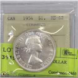1954 ICCS MS62 SILVER DOLLAR