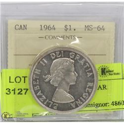 1964 ICCS MS64 SILVER DOLLAR