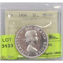 1958 ICCS MS64 SILVER DOLLAR