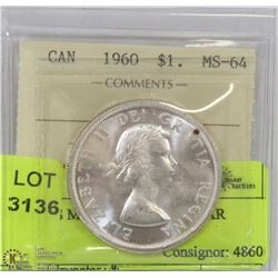 1960 ICCS MS64 SILVER DOLLAR