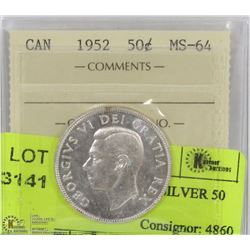 1952 ICCS MS 64 CANADA SILVER 50 CENT